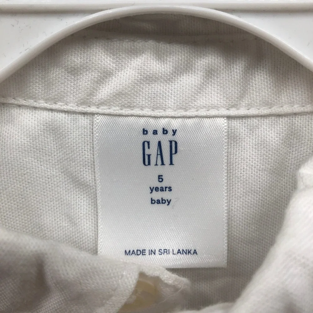 Gap Boys 5T White‎ Oxford Shirt Long Sleeve Organic Bear Embroidered Button
